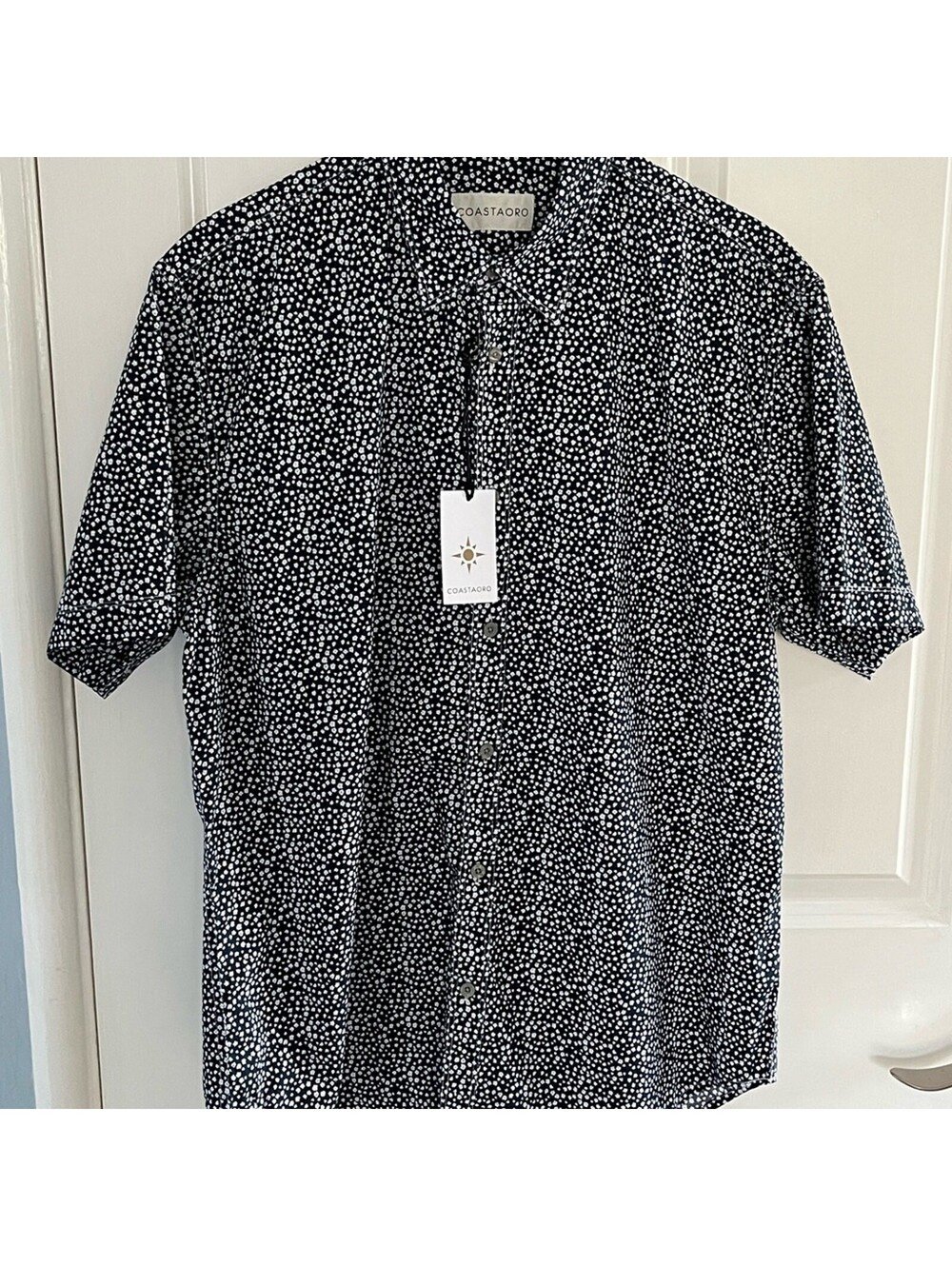 COASTAORO Mens Short Sleeve Button Down Floral Shirt 100% Cotton Navy NWT Large